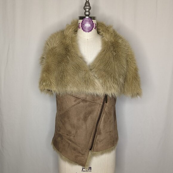 Boston Proper Brown Suede and Fur Vest - Picture 1 of 7